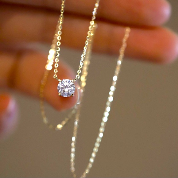 14k Gold Plated Solitaire Diamond Cubic Zircon Clavicle Daintydelicate N